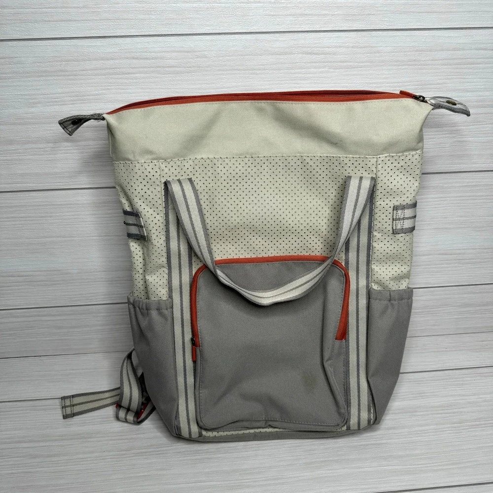 Convertible Backpack Tote Bag Cream Gray Orange Accents Travel Casual